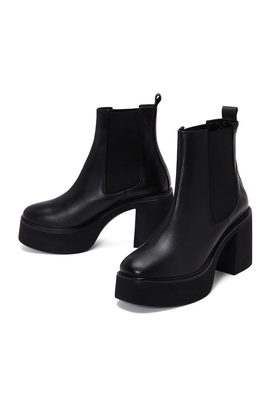 Women's Black Leather Platform Heeled Boots