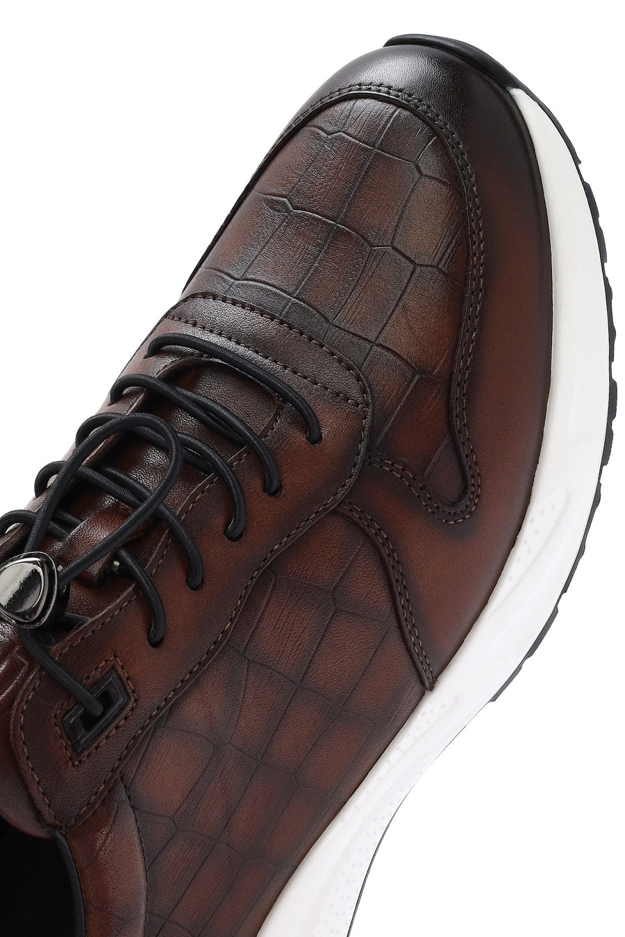 Erkek Kahverengi Kroko Desenli Bağcıklı Deri Sneaker