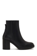 Woman Black Zip Closure Thick-Heeled Leather Boots | Derimod
