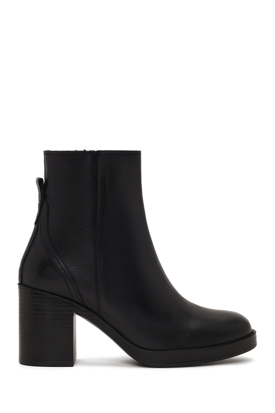 Woman Black Zip Closure Thick-Heeled Leather Boots WF190059DV | Derimod