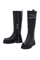Women's Black Zippered Leather Boots | Derimod