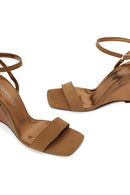 Woman Tan Ankle-Buckle Wedge-Heel Suede Sandal | Derimod