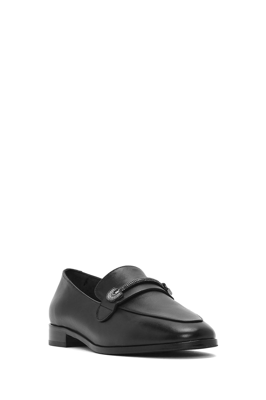 Women's Black Buckled Leather Masculine Loafer