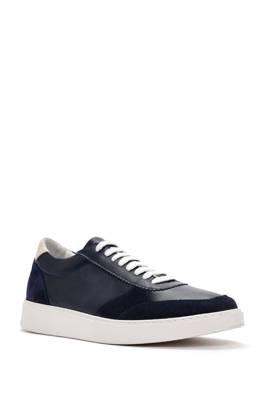 Erkek Lacivert Bağcıklı Deri Sneaker