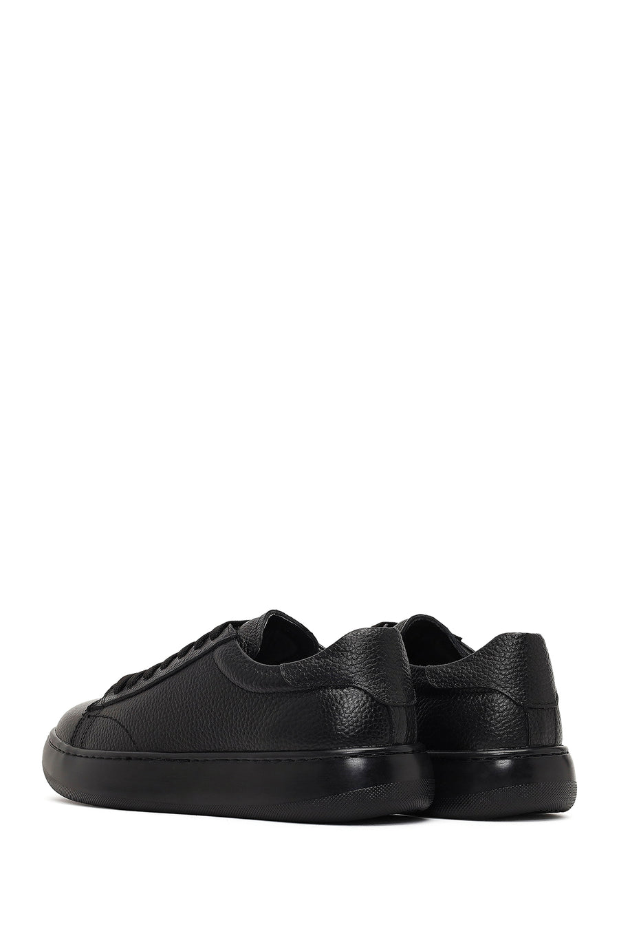 Erkek Siyah Bağcıklı Kalın Tabanlı Deri Sneaker