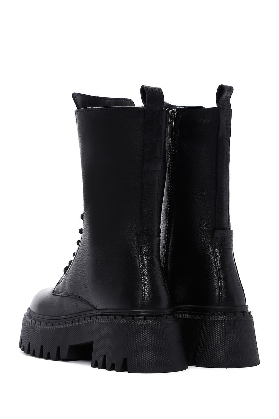 Women's Black Leather Thick Soled Boots