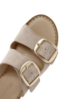 Women's Beige Buckle Suede Leather Comfort Slippers | Derimod