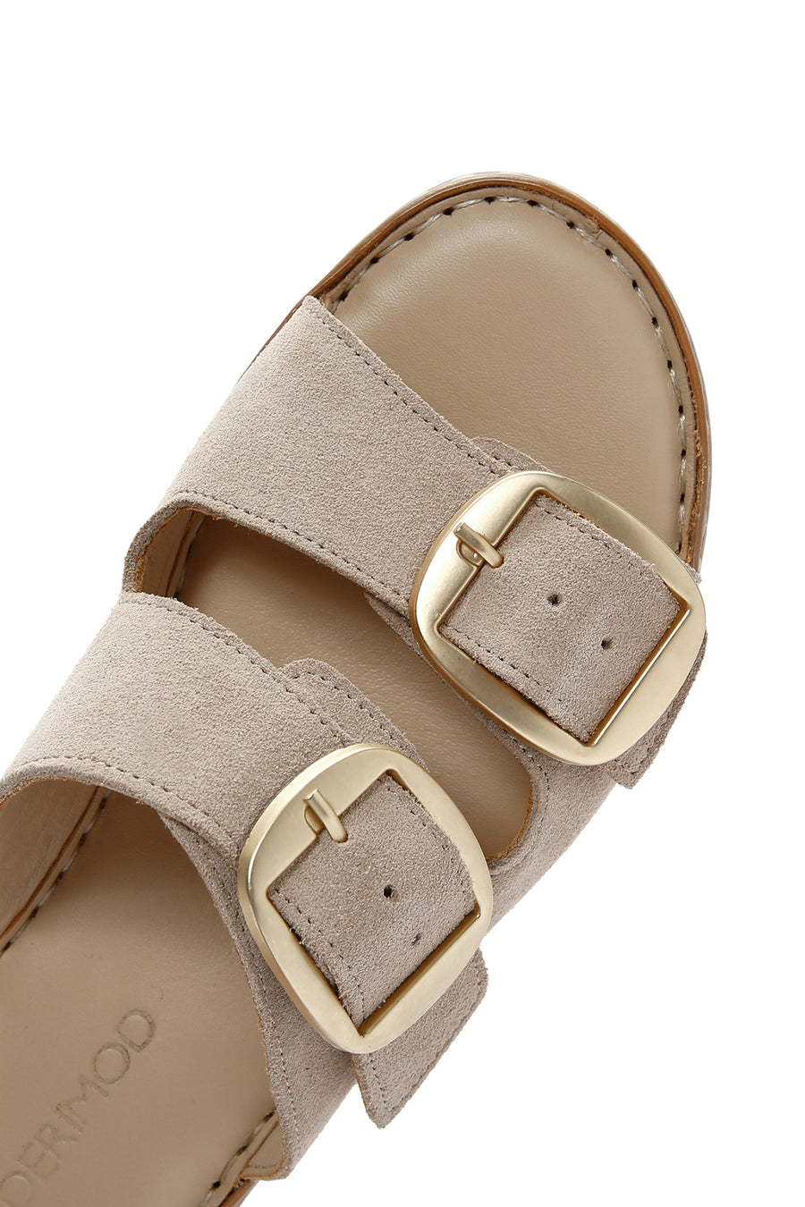 Women's Beige Buckle Suede Leather Comfort Slippers