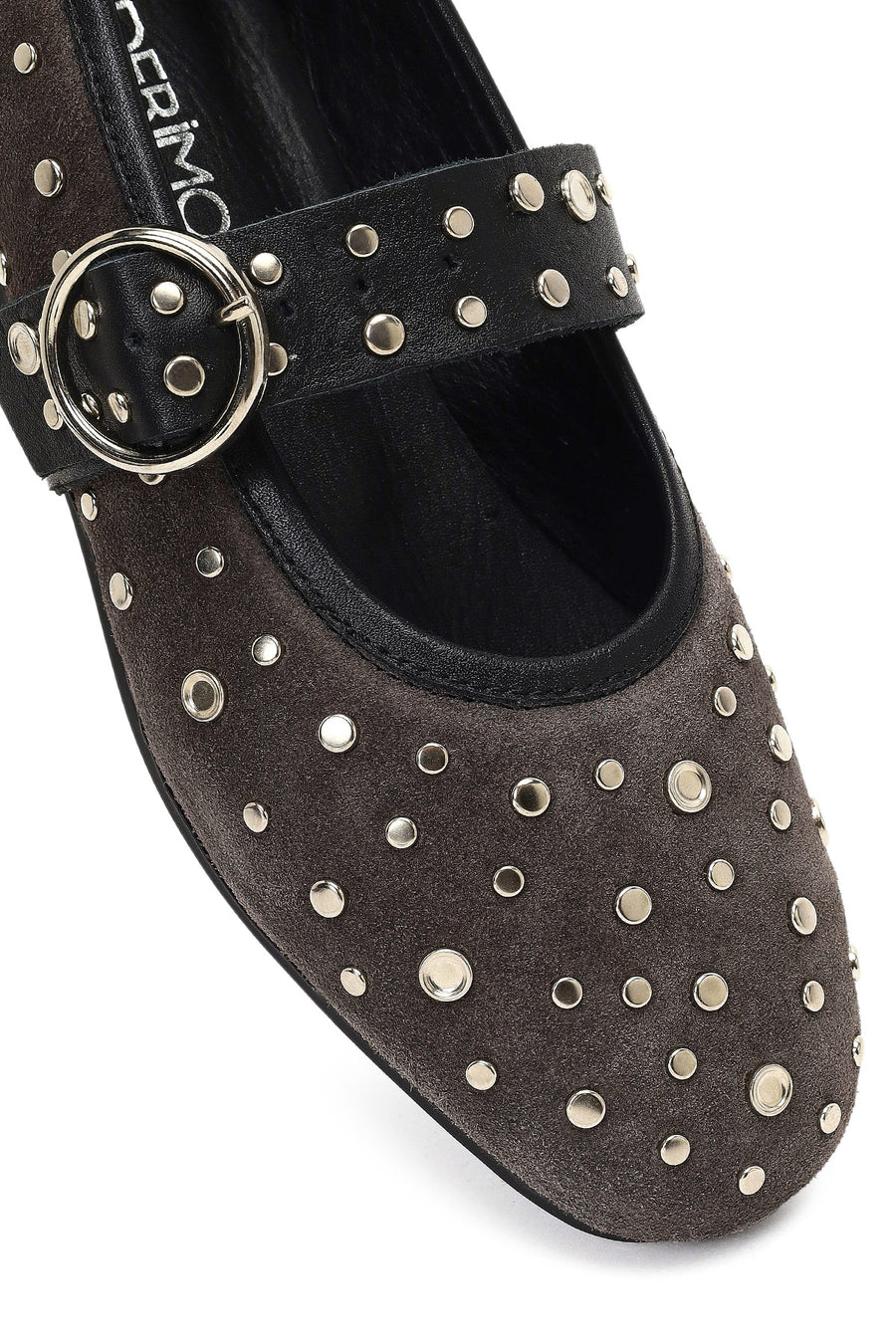 Women's Anthracite Buckled Suede Leather Ballet Flat