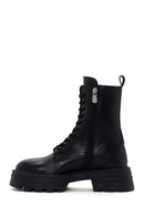 Woman Black Zippered Thick Sole Leather Postal Boots | Derimod
