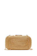 Women's Gold Long Strap Braided Mini Evening Clutch Bag | Derimod