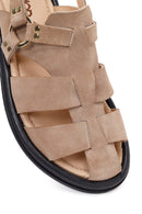 Woman Beige Suede Leather Sandals | Derimod