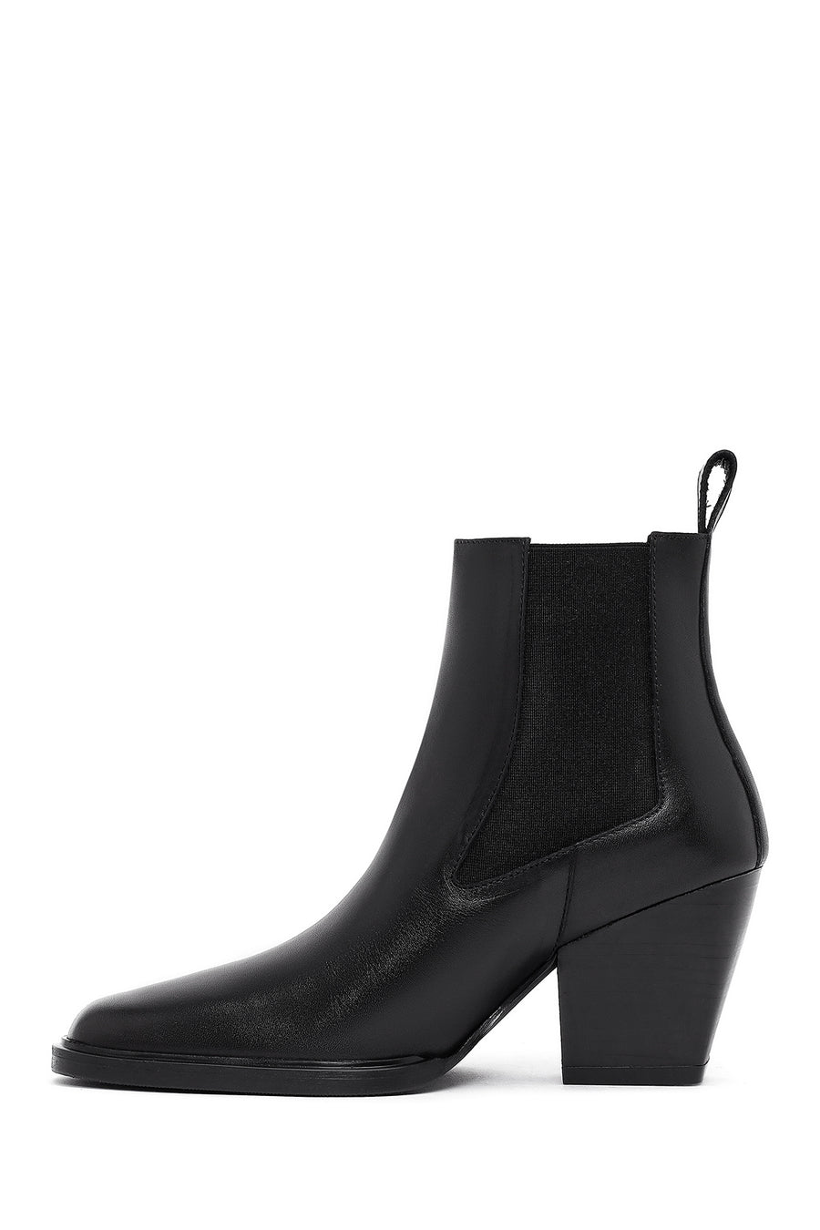 Women's Black Thick Heeled Leather Chelsea Boot