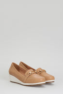 Brown Women's Leather Loafer with Wedge Heels | Derimod