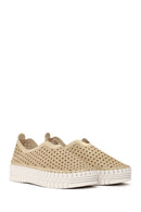 Woman Gold Lace-Up Chunky Sole Glitter Fabric Casual Shoes | Derimod