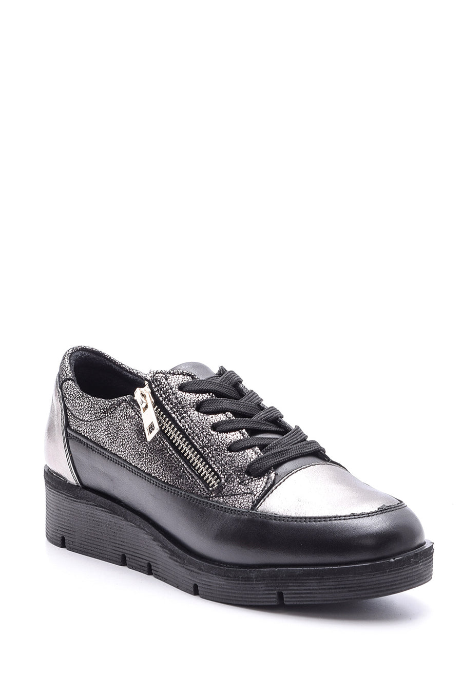 Women's Zipper Detailed Leather Sports Shoes