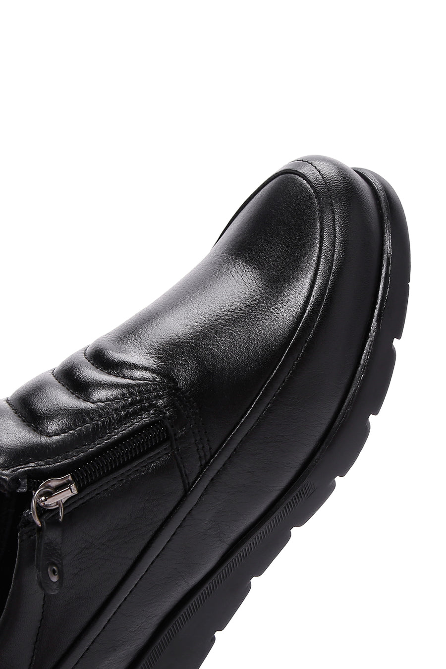 Women's Black Zippered Leather Comfort Shoes