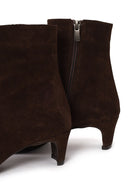 Woman Brown Zip Closure Chunky-Heeled Suede Leather Boots | Derimod