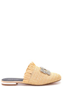 Women's Beige Straw Stone Flat Slippers | Derimod