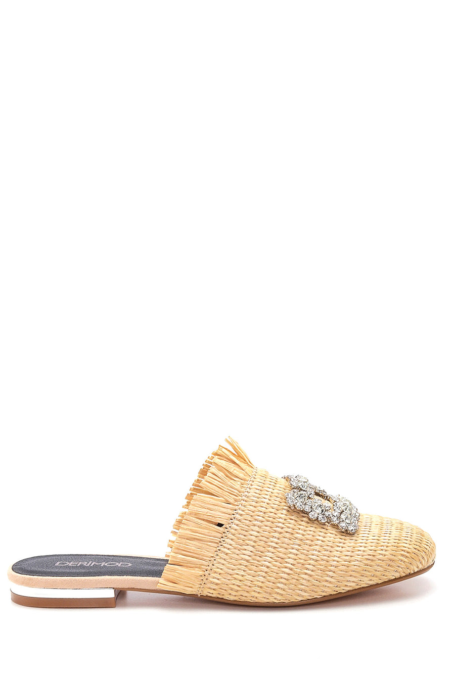 Women's Beige Straw Stone Flat Slippers 22SFD4406M7 | Derimod