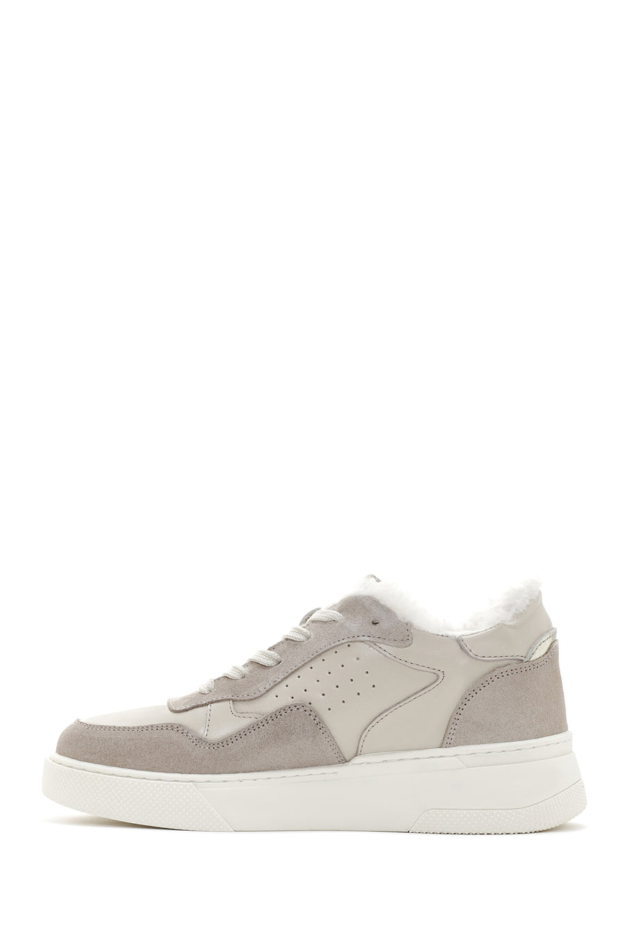 Women's Beige Thick Sole Fur Leather Sneaker