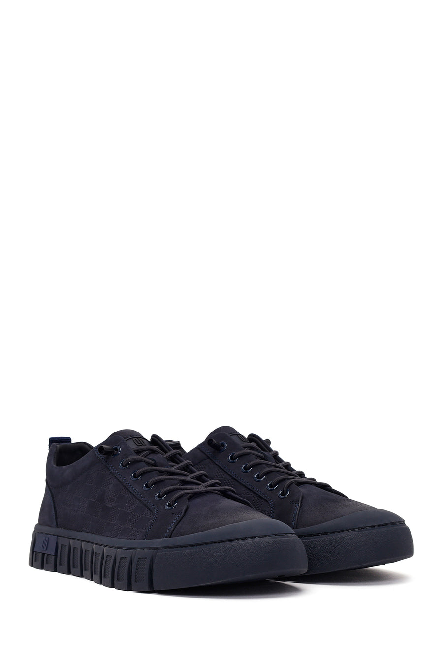 Male Navy Blue Lace-Up Thick-Soled Nubuck Leather Sneaker