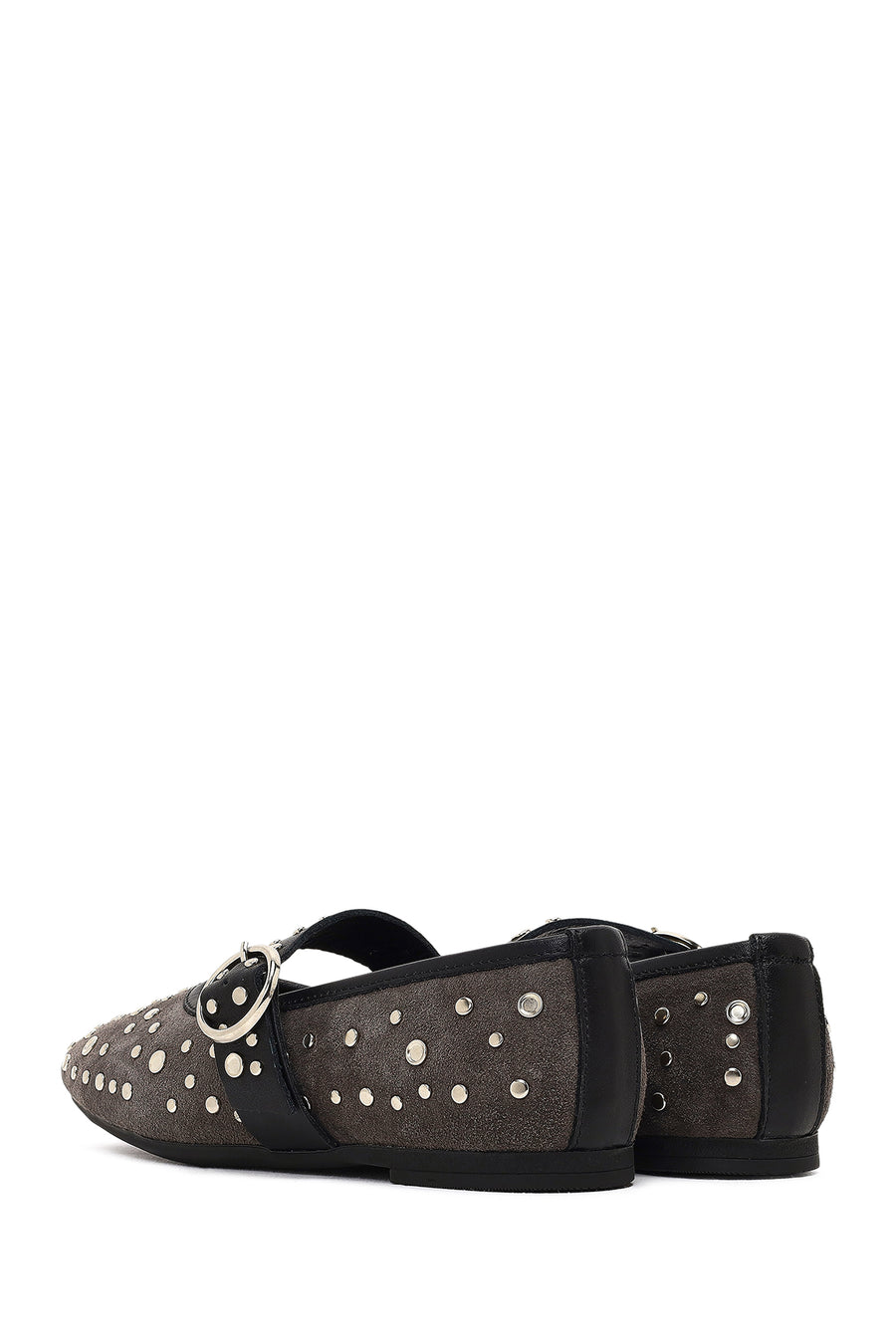 Women's Anthracite Buckled Suede Leather Ballet Flat