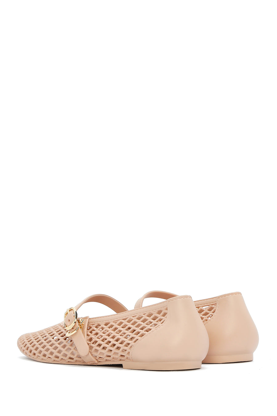 Women's Beige Buckled Jelly Ballerinas