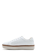 Women's White Lace-up Thick-Sole Leather Sneaker | Derimod