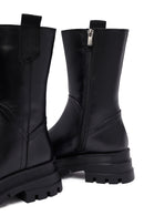 Woman Black Zippered Thick Sole Leather Boat | Derimod