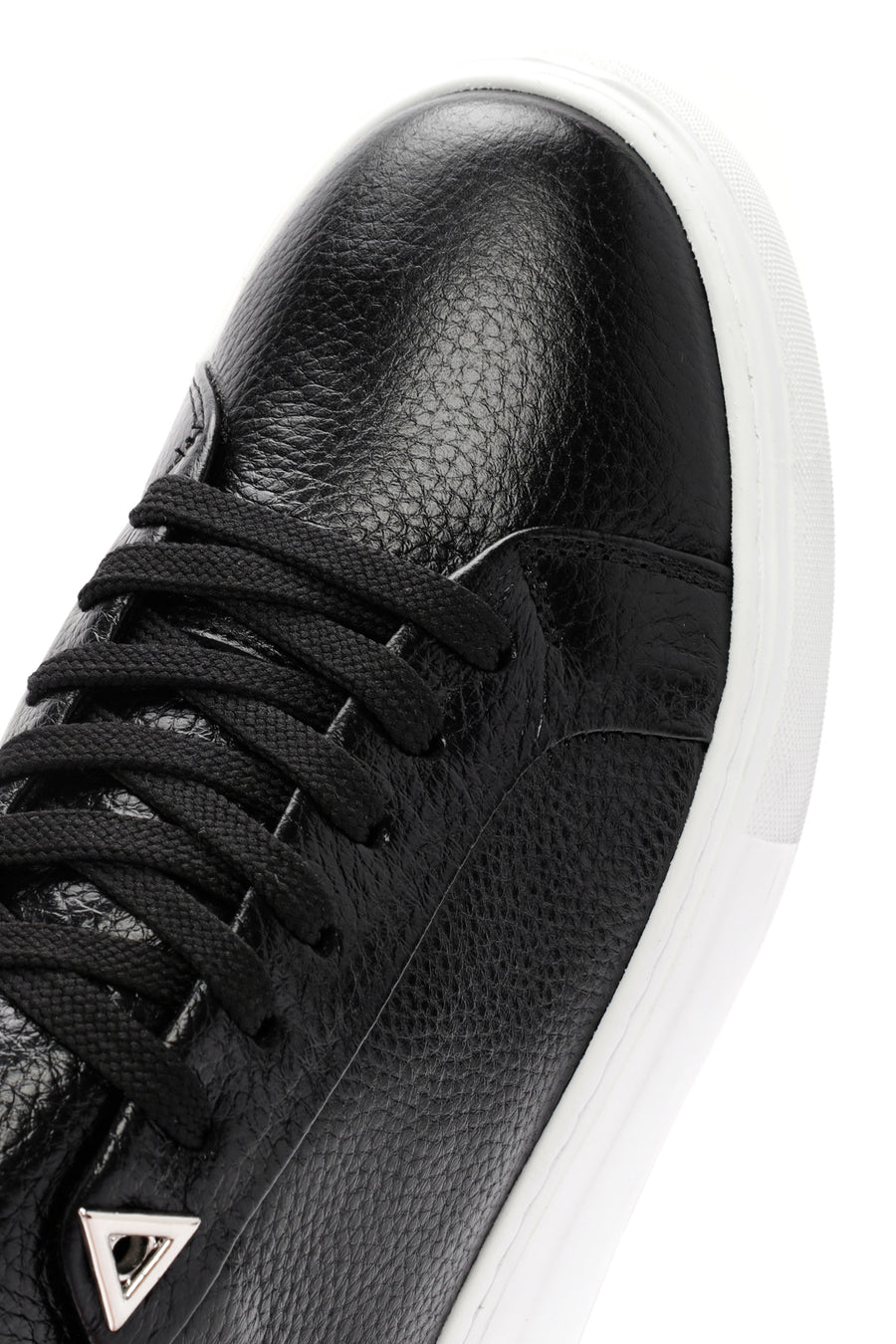 Women's Black Lace-up Thick-Sole Leather Sneaker