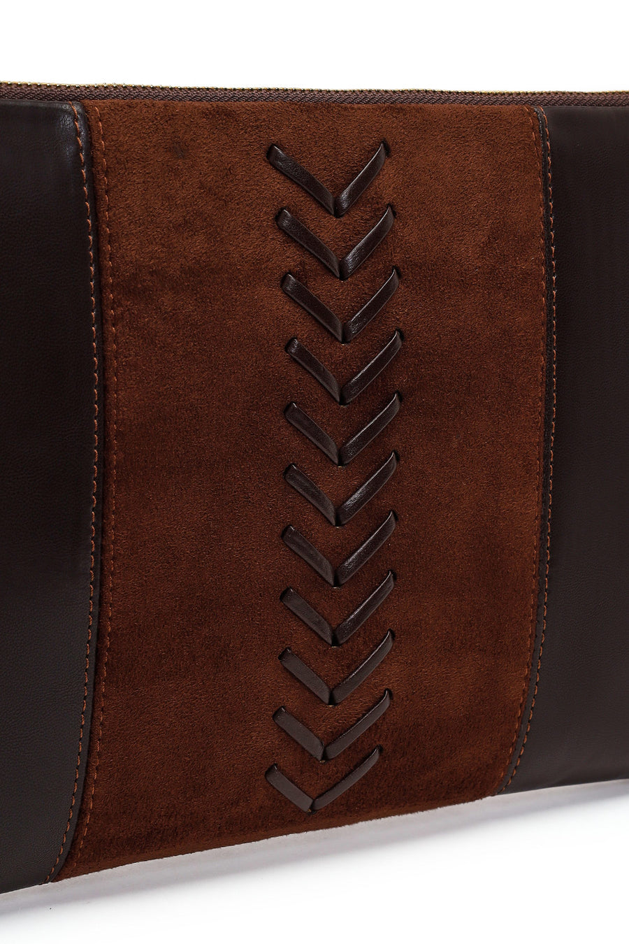 Woman Brown Chain Strap Braided Clutch Bag