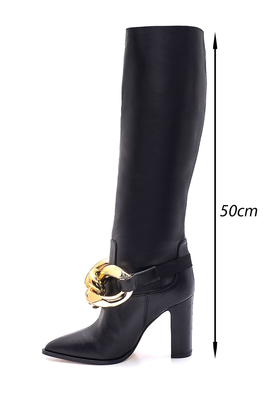 Women's Leather Chain Heeled Boots
