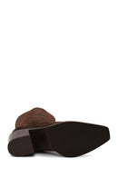 Woman Brown Printed Chunky-Heeled Suede Cowboy Boots | Derimod