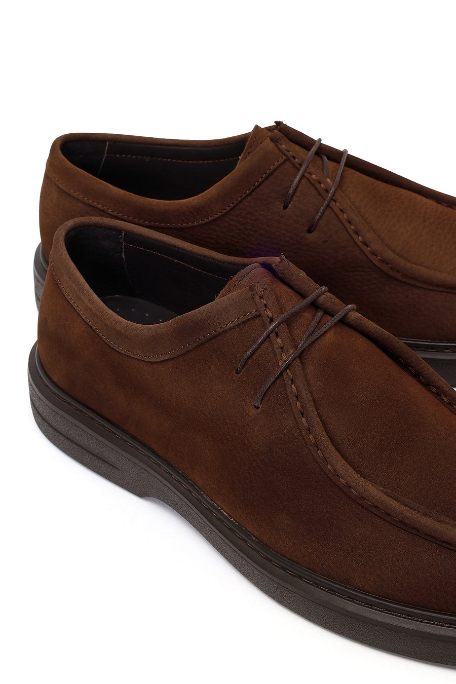 Male Brown Lace-Up Chunky-Soled Nubuck Leather Casual Shoes