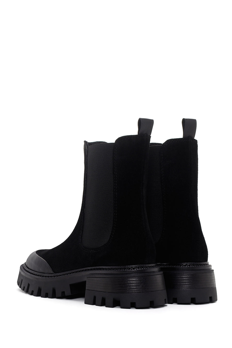 Women's Black Thick Sole Suede Leather Chelsea Boots