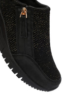 Derimod Zero Women's Black Zippered Wedge Heel Fabric Sneakers | Derimod