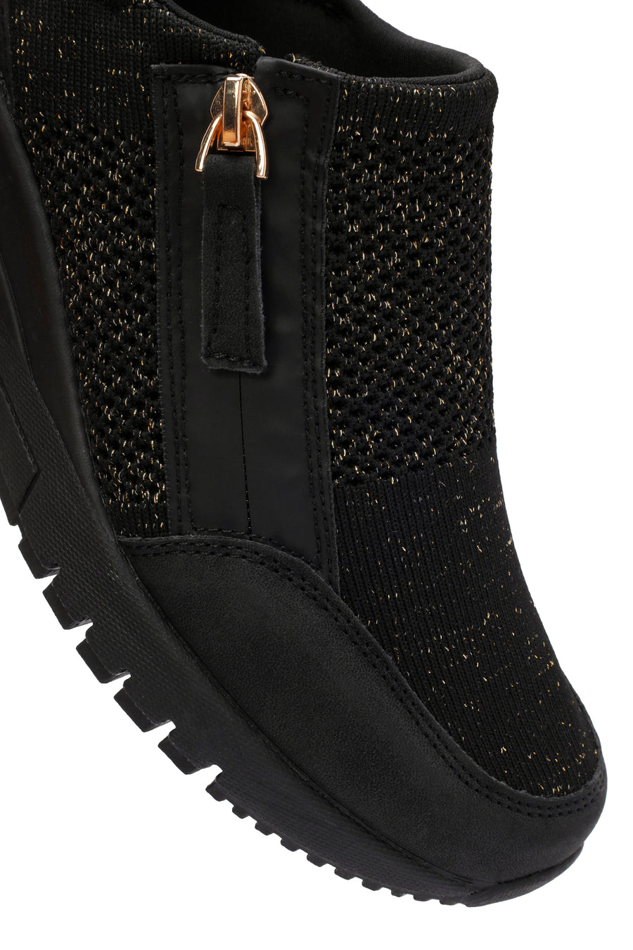 Derimod Zero Women's Black Zippered Wedge Heel Fabric Sneakers