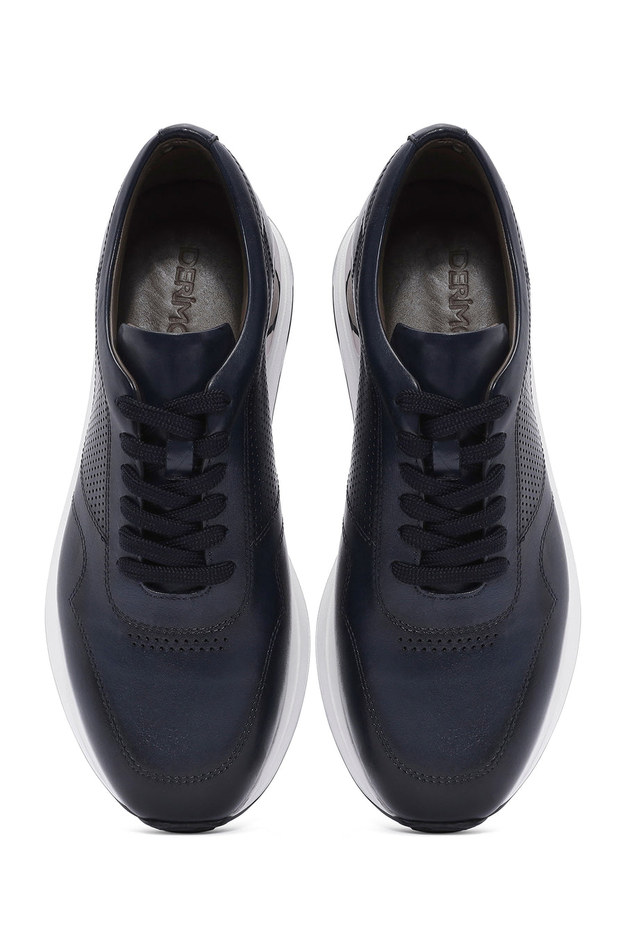 Men's Navy Blue Lace-up Thick-Sole Leather Sneaker