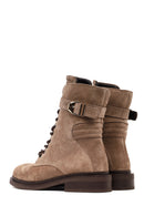 Woman Mink Zip Closure Lace-up Suede Combat Boots | Derimod