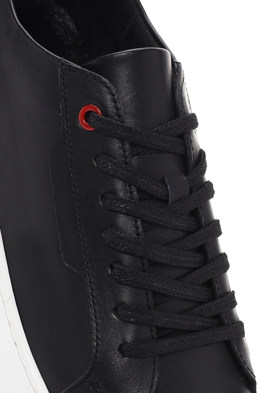 Erkek Siyah Bağcıklı Deri Sneaker