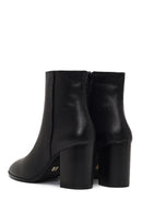 Woman Black Zip Closure Thick-Heeled Leather Boots | Derimod