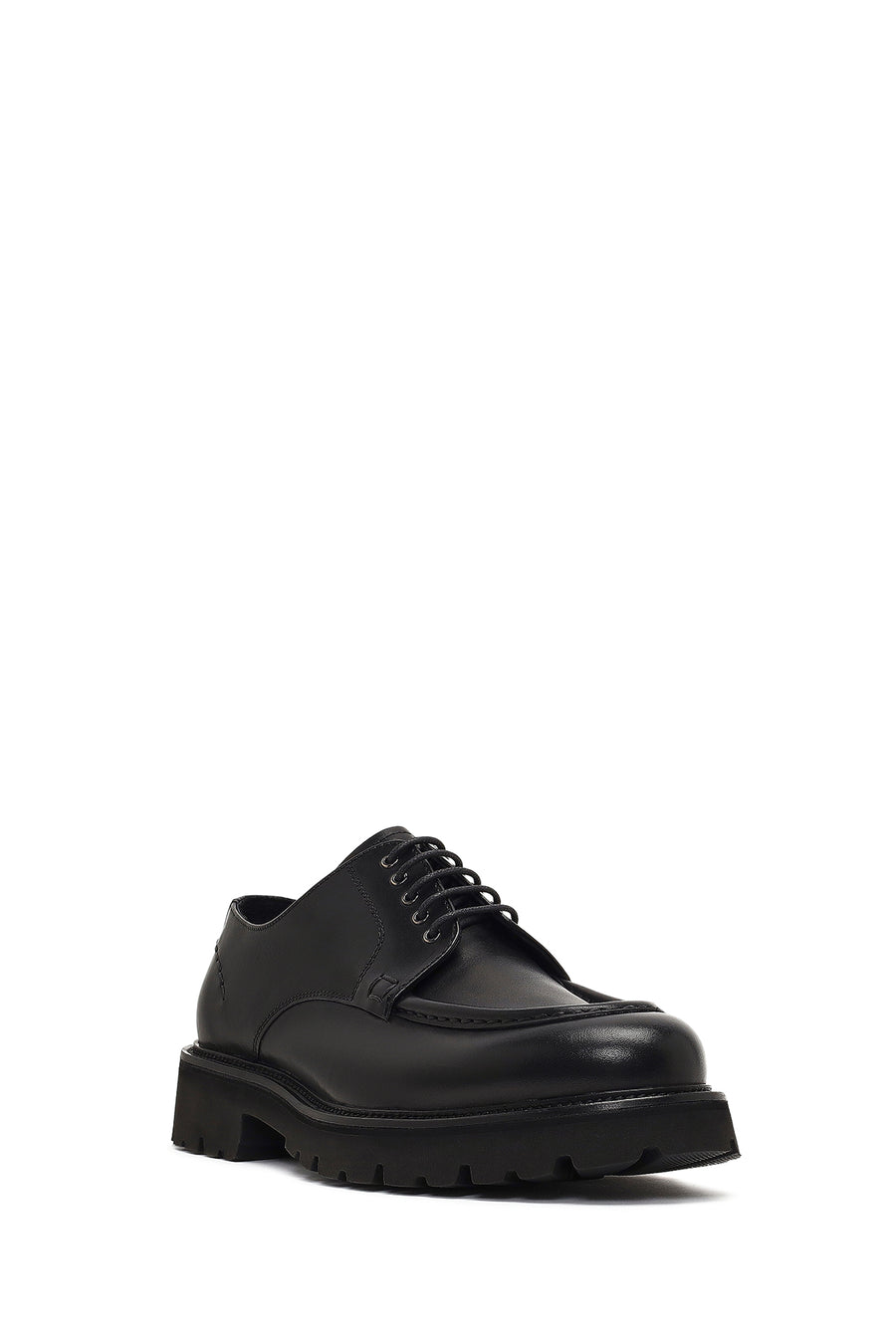 Men's Black Lace-Up Thick-Soled Leather Casual Shoe