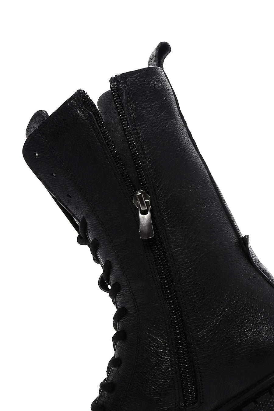 Women's Black Leather Thick Soled Boots