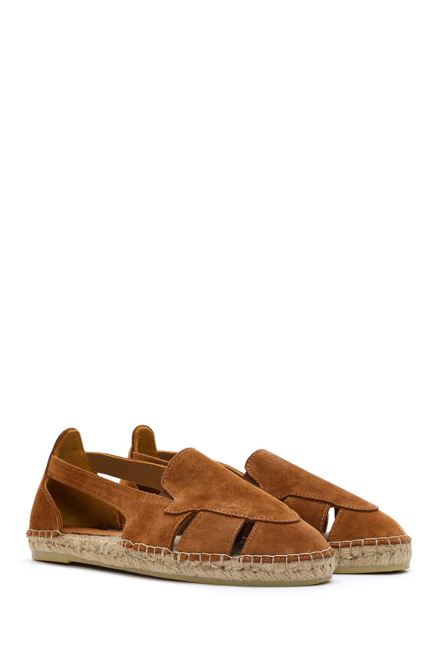 Woman Tan Suede Leather Espadrille Sandals