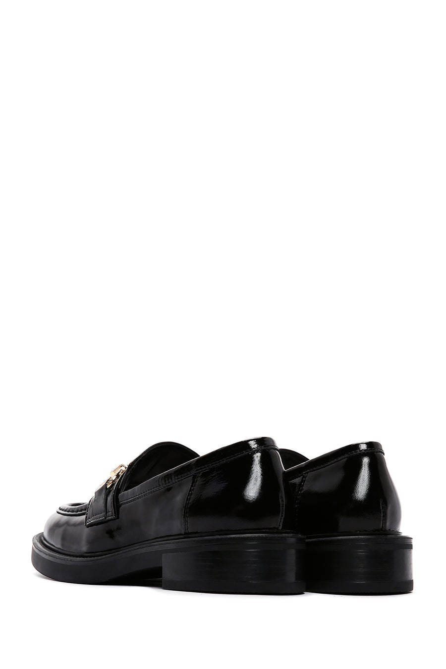 Women's Black Patent Leather Buckle Classic Loafer