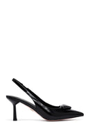 Women's Black Open Back Thin Heeled Leather Shoes | Derimod