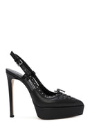 Women's Black Slingback Platform High Heel Leather Shoes | Derimod