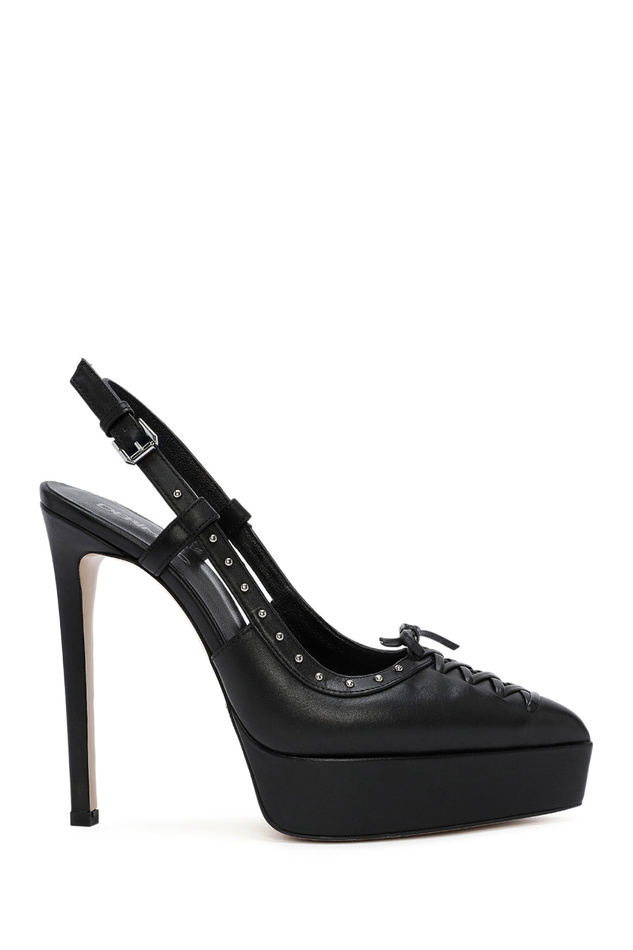 Women's Black Slingback Platform High Heel Leather Shoes 24WFD121618 | Derimod