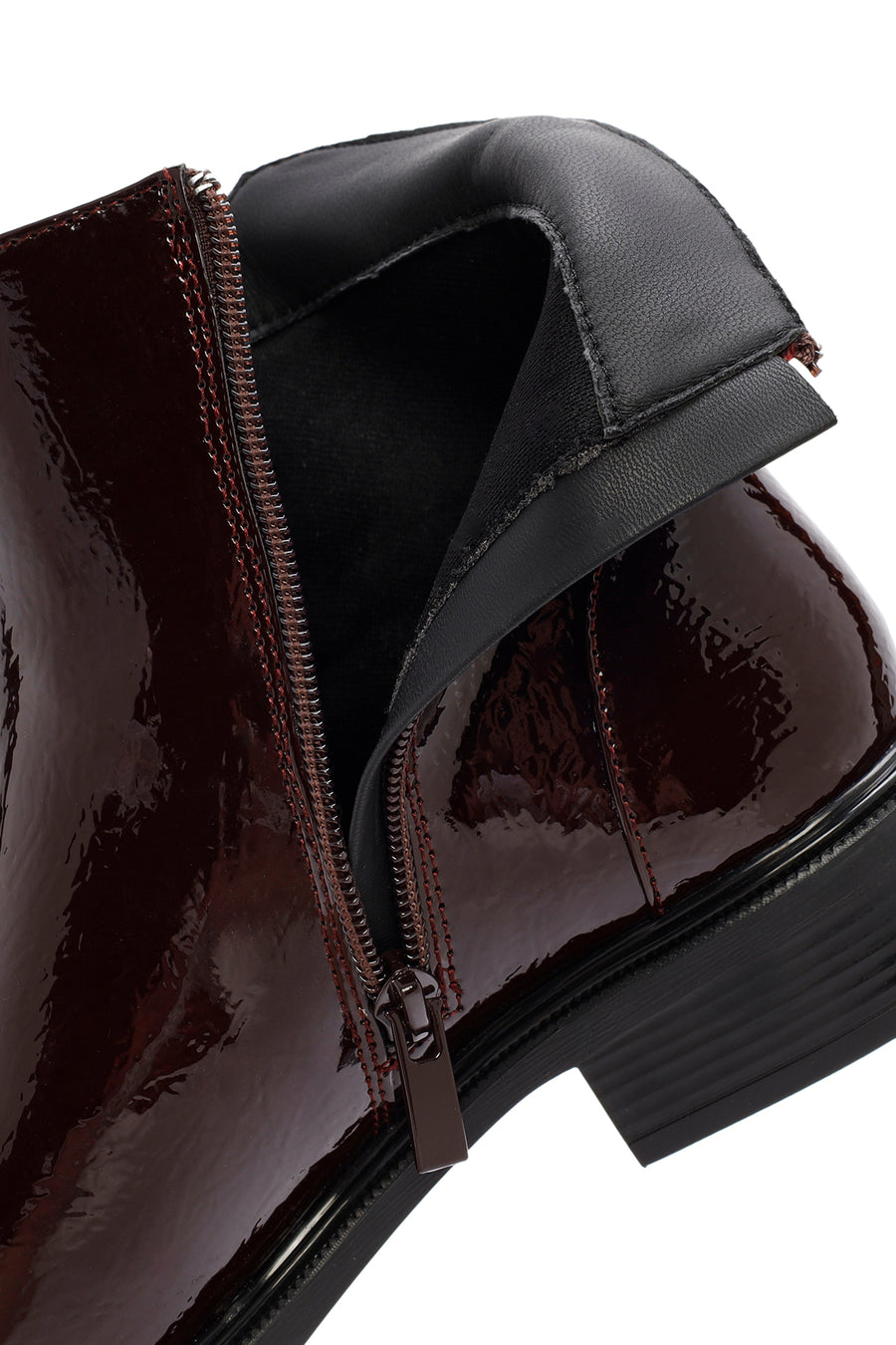 Women's Burgundy Zippered Patent Leather Boots
